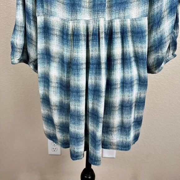Anthropologie Maeve Blue Cavalon Plaid Peplum Boho Peasant Top Size S - Picture 11 of 15
